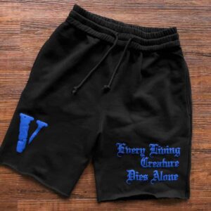 Vlone Every Living Creature Die Alone Blue Text Shorts