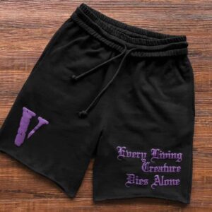 Vlone Every Living Creature Die Alone Purple Text Shorts